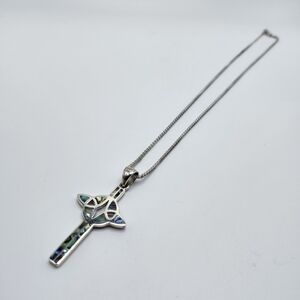 ABALONE  sterling silver Cross about 2.5" tall.  Statement Necklace!